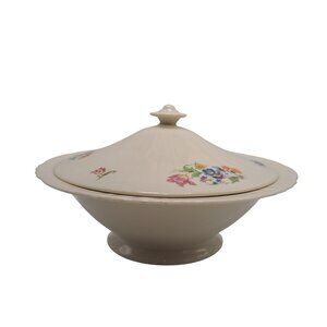 OPCO Syracuse China Covered Serving Dish Floral Bouquets Slight Scalloped Edge